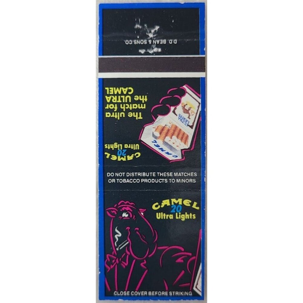 Vintage Matchbook Cover Joe Camel 20 Ultra Lights1991 RJRTC Neon Pink